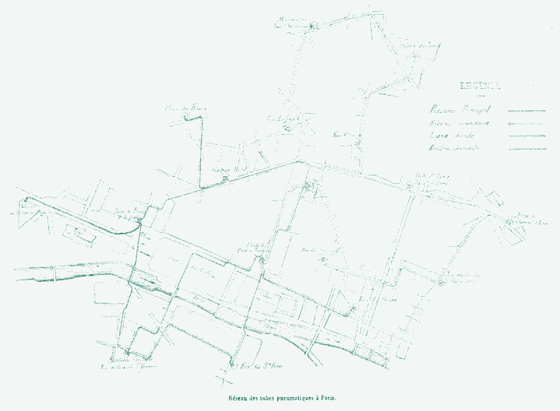 Image: Map of the pneumatic transpòrt network in Paris, France.