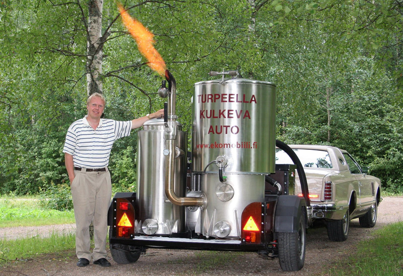 Image: Wood gas trailer built by Vesa Mikkonen in Finland.