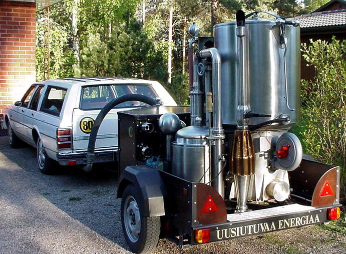 Image: Wood gas trailer built by Vesa Mikkonen in Finland.