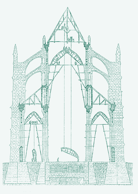 Image: Human powered cranes can still be found in the attics of some medieval cathedrals. Image from Historia koparek i pogłębiarek do początku XX wieku, Alfred Tadeusz Wislicki, 1995.