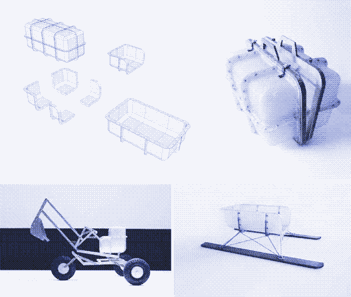 OpenStructures suitcase, using the same container as the cargo bike, and other objects. Design and picture by Marijn Van Der Pol.