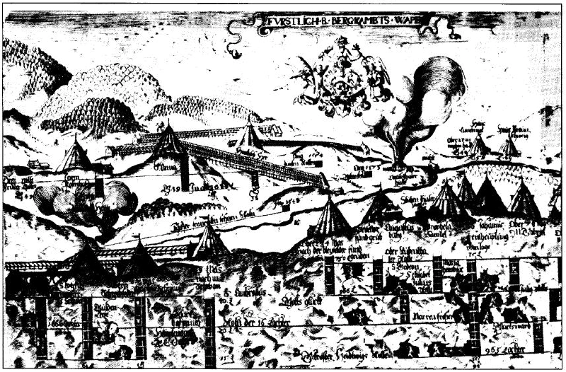 Panorama of the Harz mines (detail), Daniel Lindemeier, 1606.