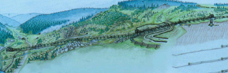 Stangenkunst in Huttal, east of Clausthal-Zellerfeld in the Harz Mountains, 1765. The drawing was made by the GeoMuseum of the Technische Universität Clausthal.