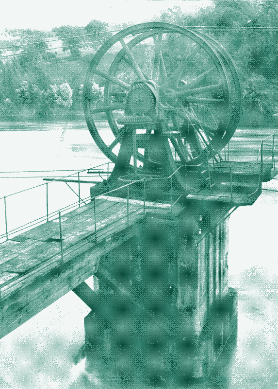 The Schaffhausen wire rope transmission in 1896. Source: Stadtarchiv in Switzerland. Image: Historische Werkstätte Gebrüder Giger Mulin, Schnaus.