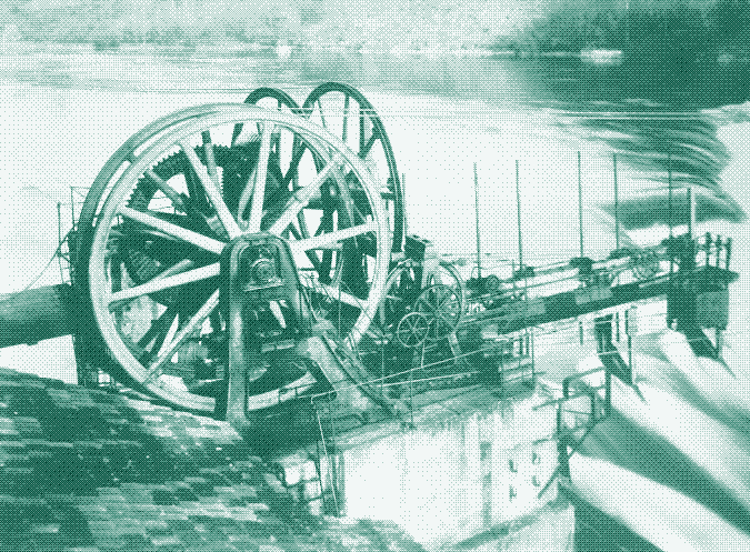 The Schaffhausen wire rope transmission in 1896. Image: Stadtarchiv Schaffhausen.