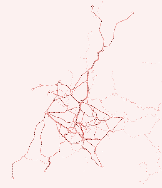 Image: The EuroCity network in 1987. From Wikipidia Commons.