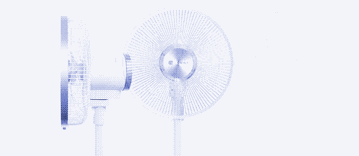 The 30cm diameter Toshiba Sient, one of the tested floor fans. Power consumption is 2-8 watts for normal range of use.