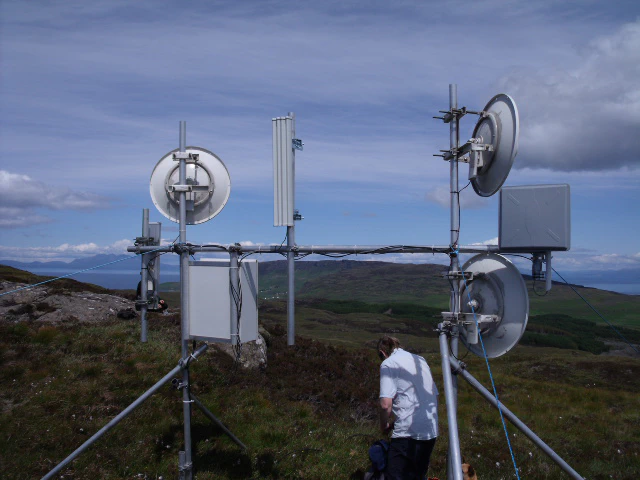 Picture: A relay with three point-to-point links and three sectoral antennae. Tegola