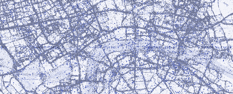 WiFi-routers (green &amp; red) and cell towers (blue) in London, 2014-15. Image: Wigle.