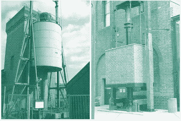 Left: Hydarulic Accumulator in Bristol Harbour. Wikipedia Commons. Right: Hydraulic Accumulator, Walsh Bay, Sydney. Source: NSW HSC Online