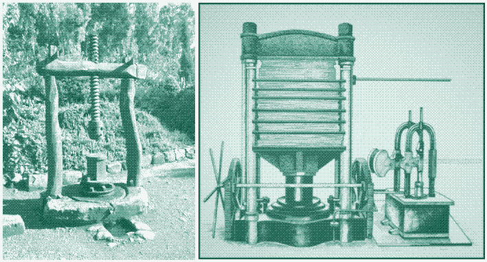 Left: The screw press. Picture credit: Bruce K. Satterfield Right: The hydraulic press.