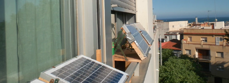 The panels on the left are optimally tilted for spring, the two panels on the right are still in winter position.