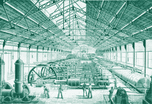 Power station of the compressed air network in Paris. Source: Tom Bates, The Manufacturer and Builder, 1889. Image found online at the Museum of Retrotechnology