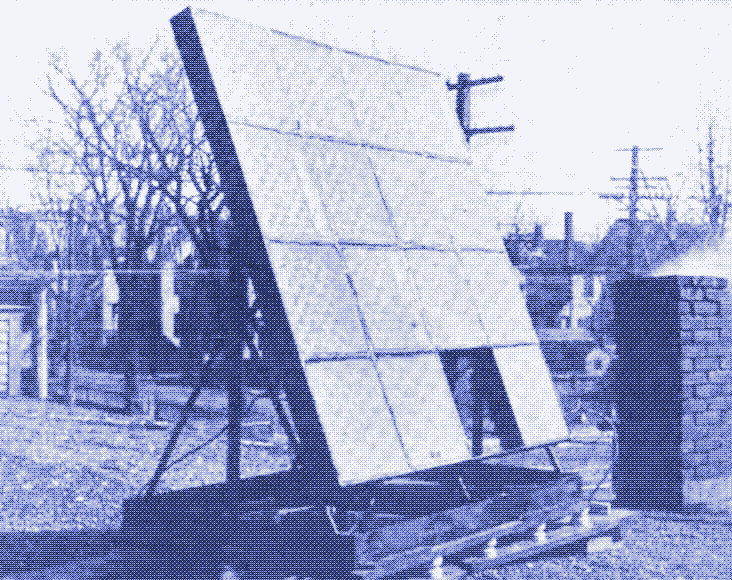 Oben: Cove's zweites Solarpanel, wobei ein Abschnitt fehlt. Quelle: Technical World Magazine 11, Nr. 4, Juni 1909.