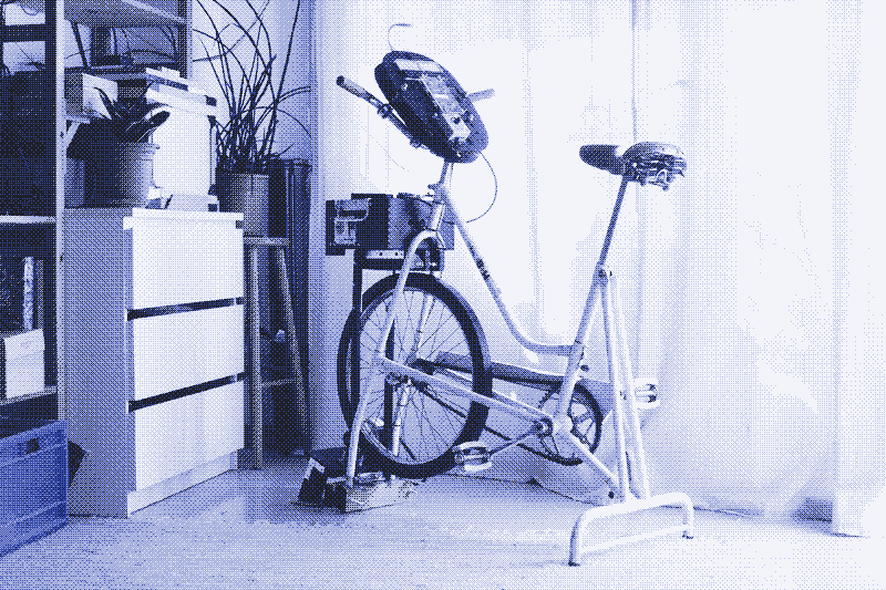 Image: the bike generator in the living room.