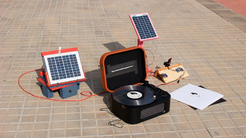 Image: A record player on direct solar power. Photo: Marie Verdeil. Watch the video.
