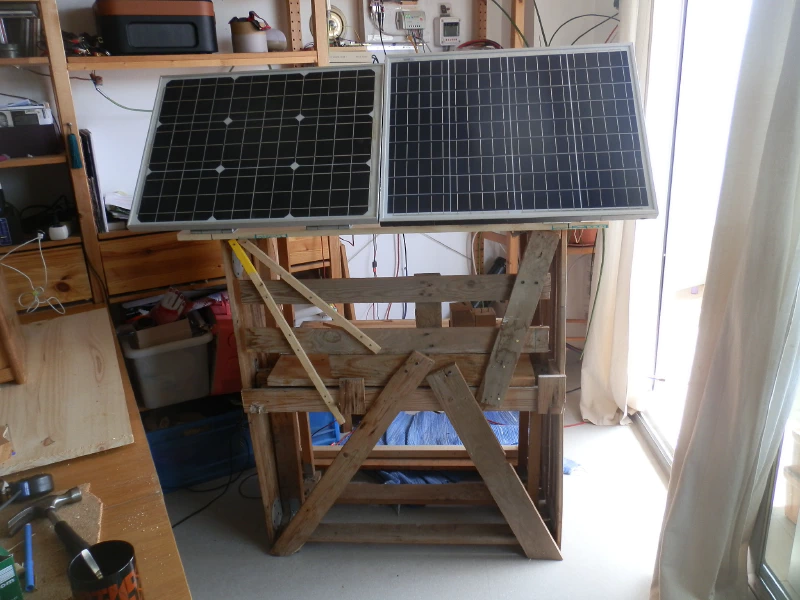 Image: The structure for the solar panels, built from waste wood. Photo: Kris De Decker.