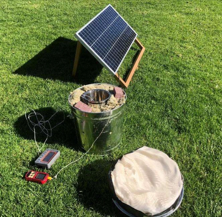 Image: Test of an electric solar cooker. Photo: California Polytechnic State University (Cal Poly).