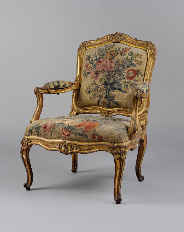 Image: Upholstered armchair made by the Beauvais Tapestry Manufactory, first half of 18th century. Photo credit: Metropolitan Museum of Art. Image in the public domain.