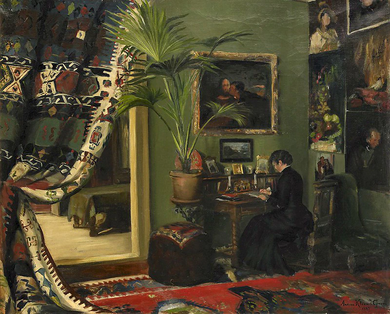 Image: A door curtain. “Interieur”, a painting by Andrea Gram, 1885. Image in the public domain.