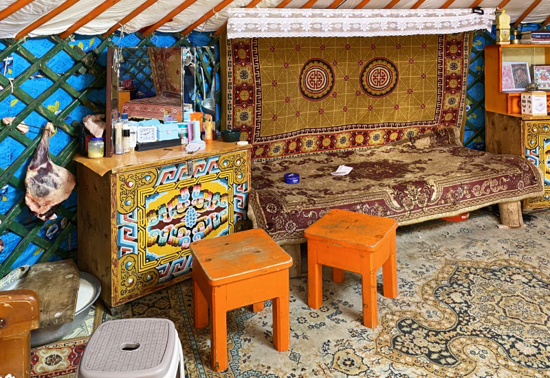 Image: Yurt interior in Khövsgol Province, Mongolia, 2023. Photo credit: Bernard Gagnon. Image in the public domain.