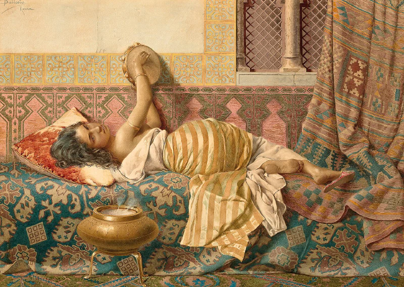 Image: Odalisque, relaxation, a painting by Francesco Ballesio (1860–1923). Image in the public domain.