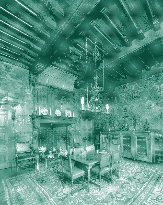 Image: Eijsden Castle: Interior billiard room with gold leather wall hangings. Photo credit: A. J. van der Wal, Rijksdienst voor het Cultureel Erfgoed (CC BY-SA 4.0).