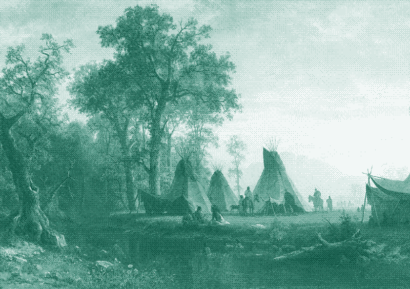 Image: Indian Encampment, a painting by Albert Bierstadt, 1862. Crystal Bridges Museum of American Art. Image in the public domain.
