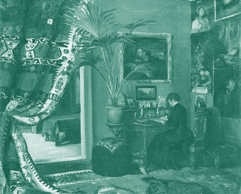 Image: A door curtain. “Interieur”, a painting by Andrea Gram, 1885. Image in the public domain.