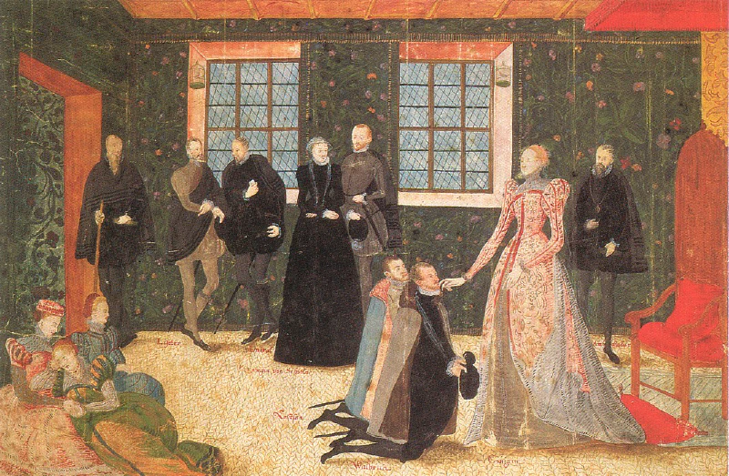 Image: Rush matting covers the entire floor. “Queen Elizabeth I of England receives Dutch ambassadors”, a painting by Levina Teerlinc, 1558. Image in the public domain.