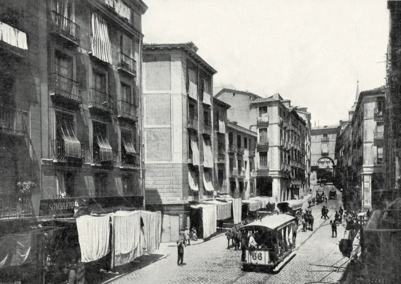 Image: A variety of awnings in a street in Madrid, Spain, in 1919. Image in the public domain.