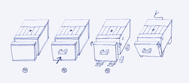 Image: Step-by-step instructions (fig 17. to 19.). Illustration by Marie Verdeil.