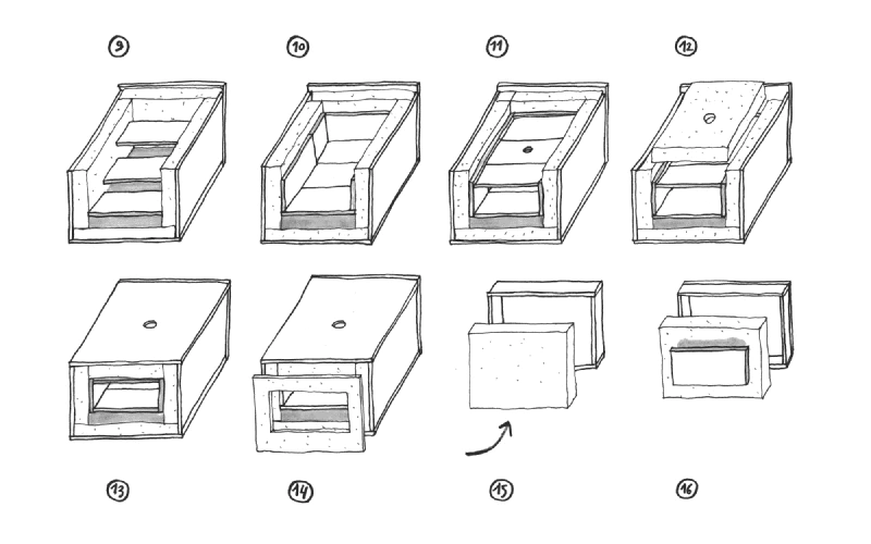 Image: Step-by-step instructions (fig 9. to 16.). Illustration by Marie Verdeil.
