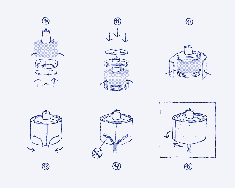 Image: Step-by-step instructions (figures 10 to 15). Illustration by Marie Verdeil.