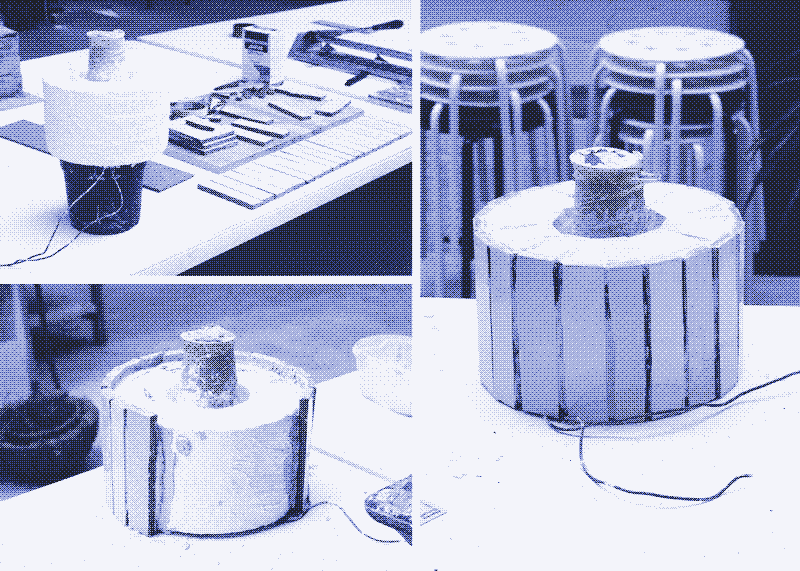 Image: Tiling the plastered surface. Photos by Marie Verdeil.