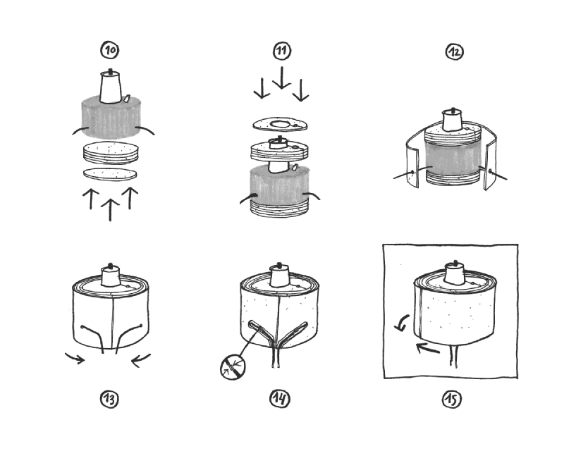 Image: Step-by-step instructions (figures 10 to 15). Illustration by Marie Verdeil.