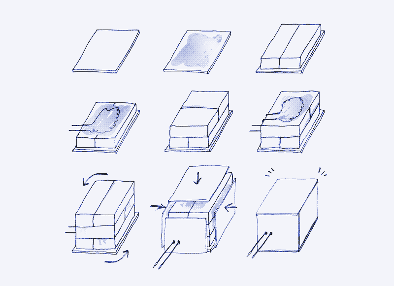 Image: Step by step instructions to build the heat cube. Illustration by Marie Verdeil.