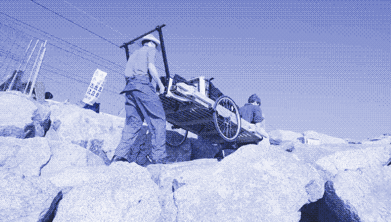 Images: Carrying the handcart over the rocks. Photos by Linda Osusky.