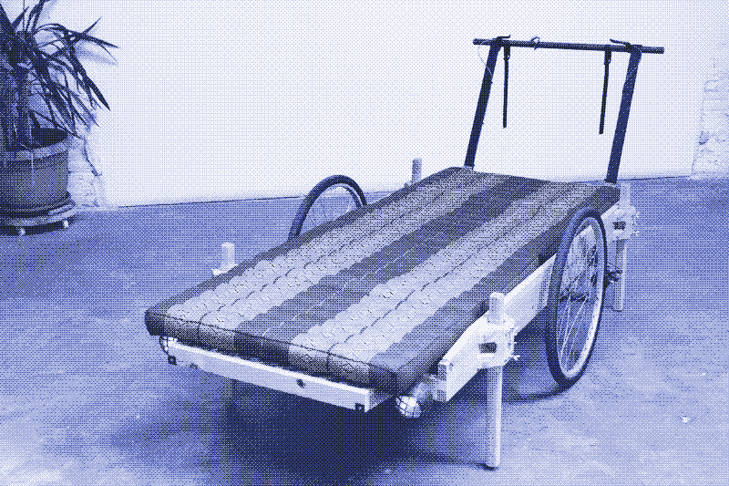 Images: A foldable sleeping mattress on the handcart. Photos by Kris De Decker.
