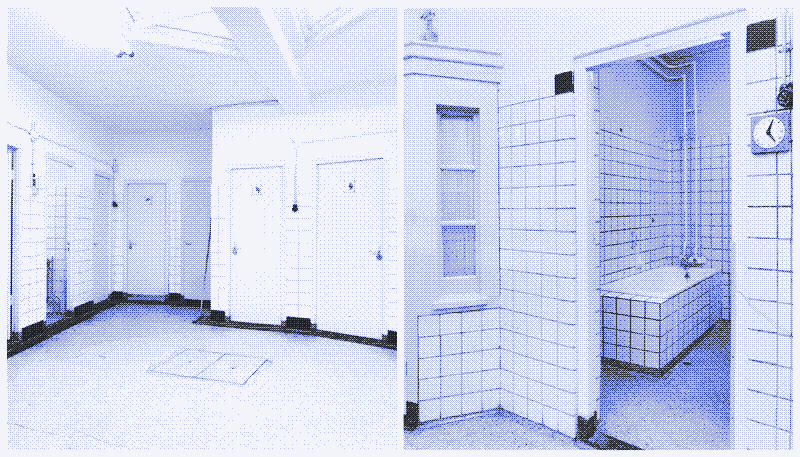 Mit Zeitschaltuhren ausgestattete Bade- und Duschräume in Amsterdamer Badehäusern, 1985. Quelle: Stadsarchief Amsterdam.
