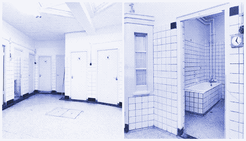 Baños y duchas equipados con temporizadores en baños públicos de Ámsterdam, 1985. fuente: Stadsarchief Ámsterdam.