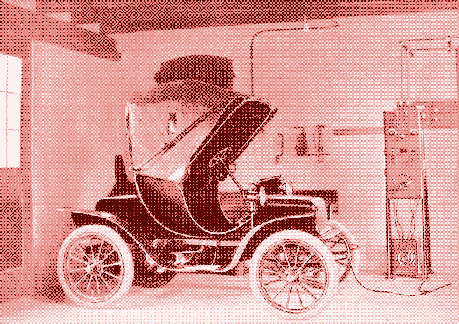 Image : Recharger une voiture électrique en 1901.
