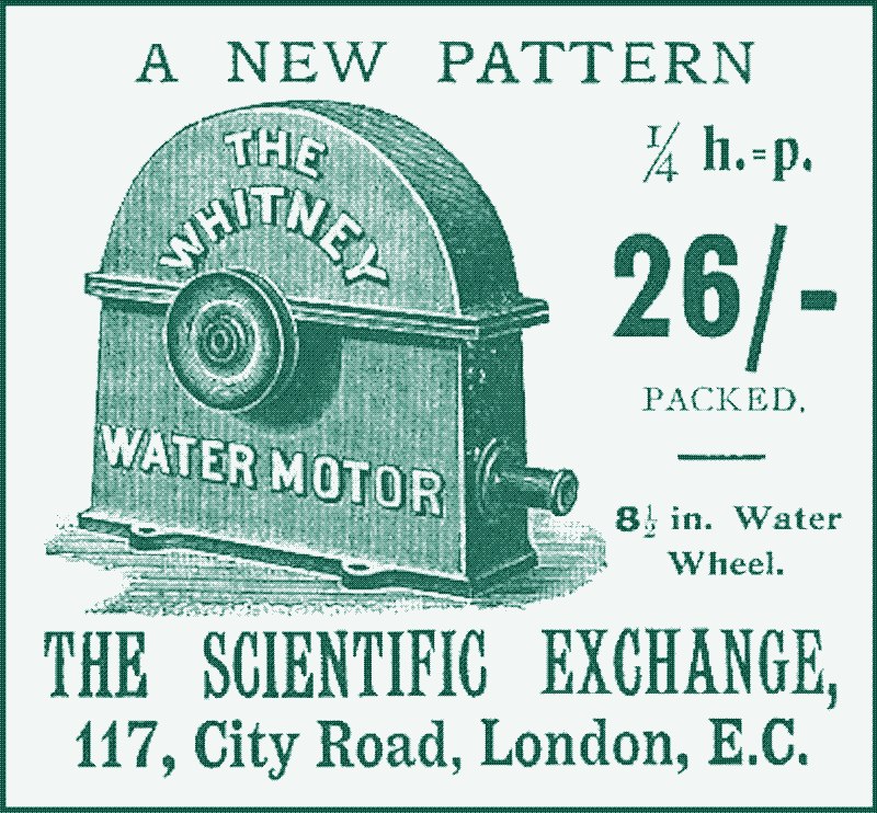 Une publicité de 1906 pour un moteur à eau typique aux Etats-Unis.