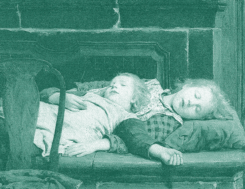 En haut: Blick in eine Schwarzwaldstube mit kleinem Mädchen auf der Ofenbank, peinture de Georg Saal, 1861. En bas: Auf dem Ofen, peinture de Albert Anker, 1895