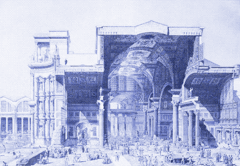 Image : Coupe transversale des thermes de Dioclétien par l’architecte français Edmond Paulin, 1880. Ce complexe de bains était le plus grand de la Rome antique, avec une capacité de plus de 3 000 personnes.